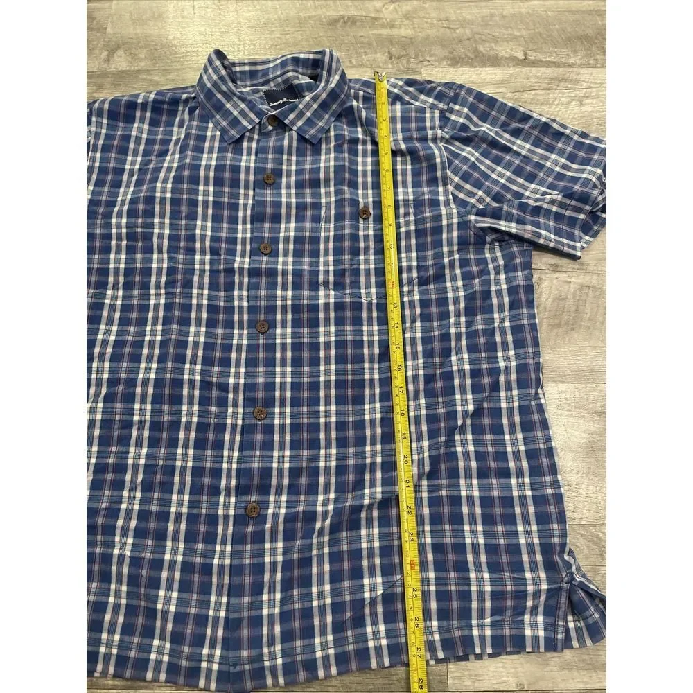 Tommy Bahama‎ Button Up Shirt Men's XL Silk Blend Blue Plaid Islandzone Hawaiian